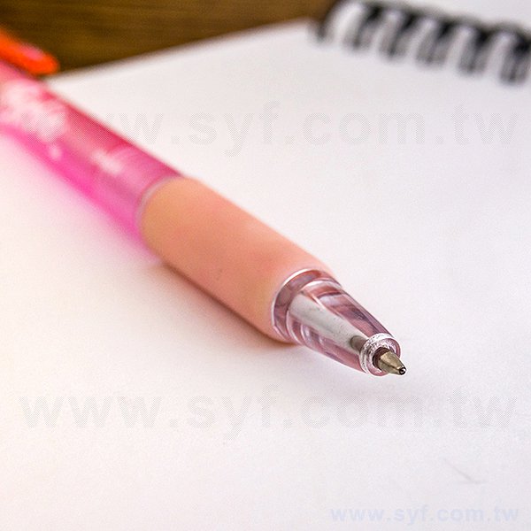廣告筆-透明粉色防滑筆管廣告筆-單色原子筆-工廠客製化印刷贈品筆